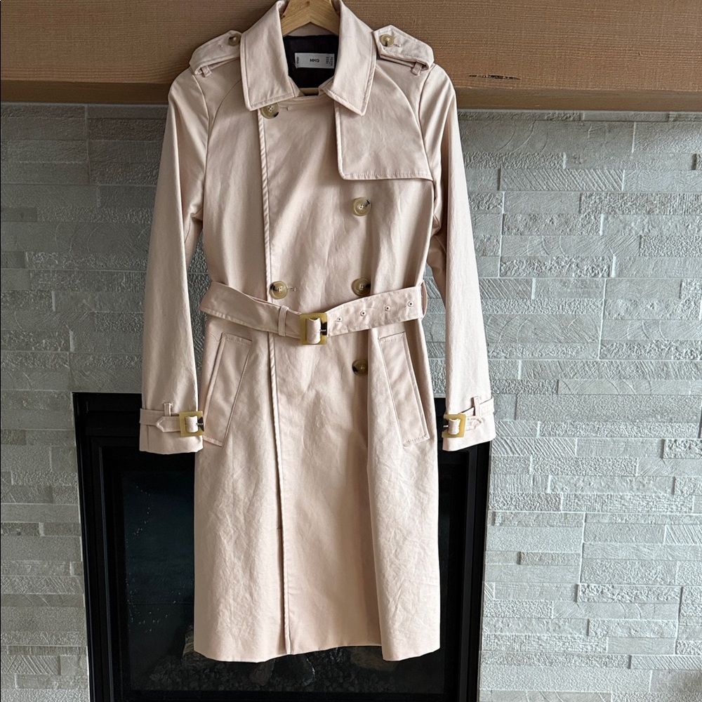 Mango Light Beige Double-Breasted Trench Coat